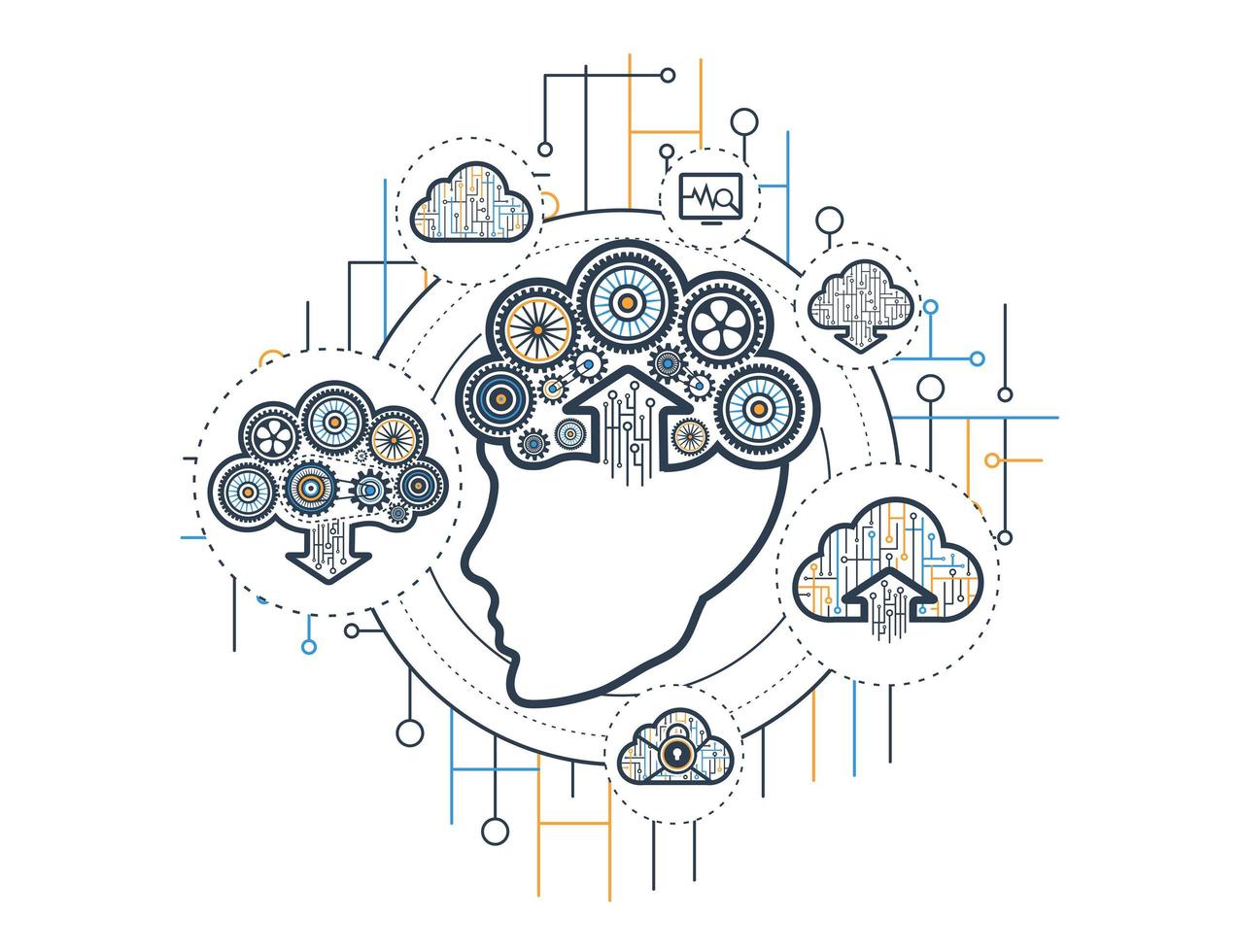Cloud based services and cognitive vector illliustration