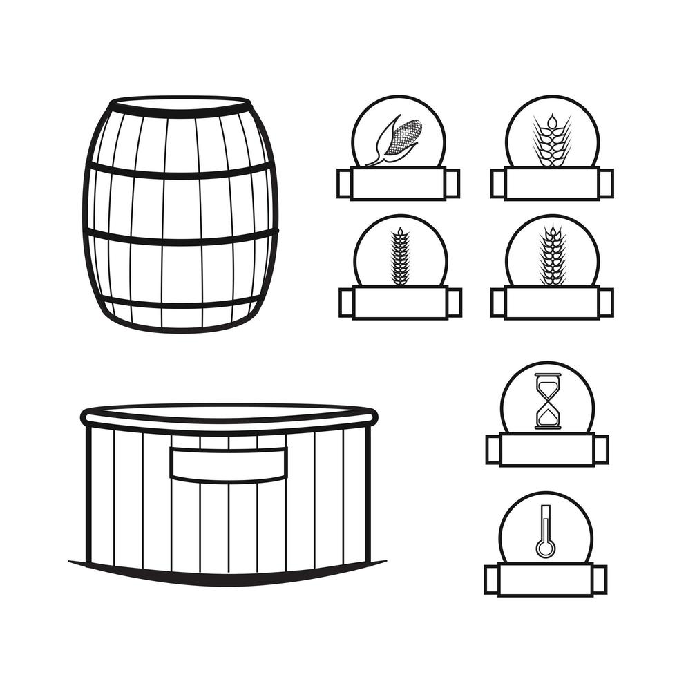 Distillery equipment line illustration vector set pack