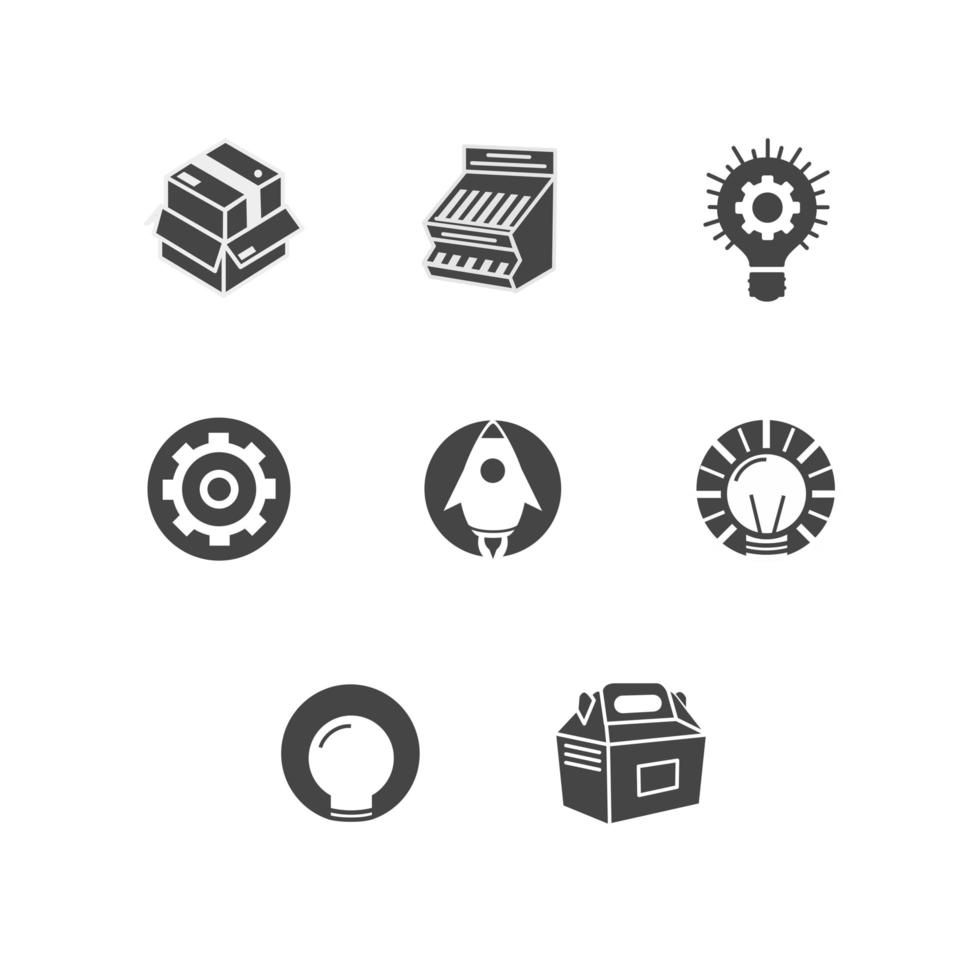 Shop display manufacturing and packaging icon set vector