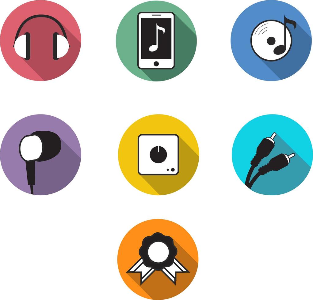 Audio game and music listening colorful circle icon set pack vector