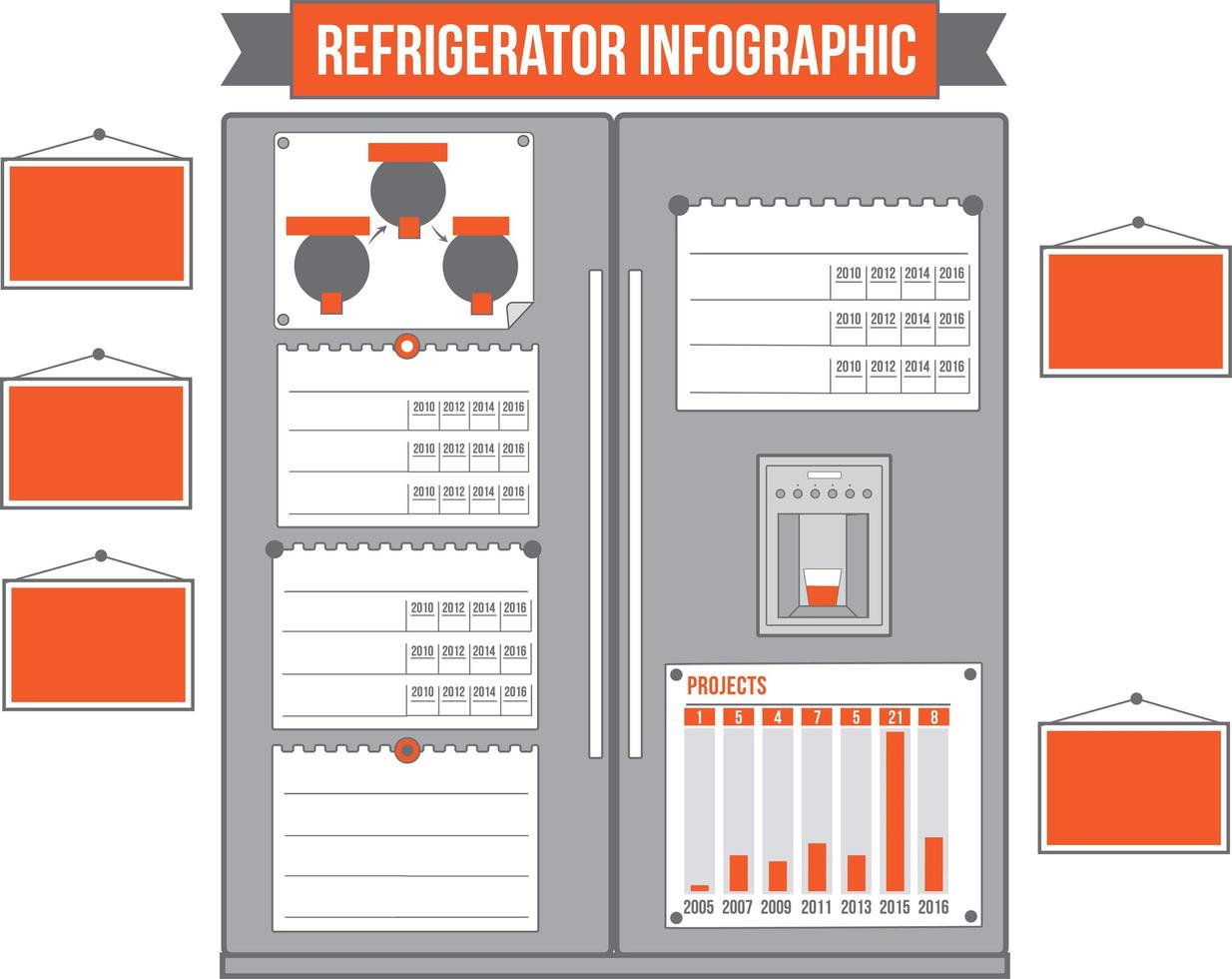 Refrigerator supplies and charts drawing concept illustration vector