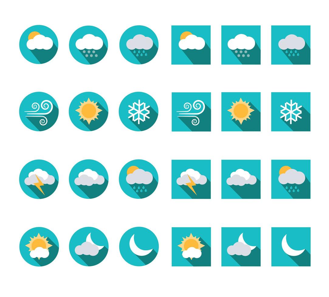 Weather forecast and meteorology vector icon set pack