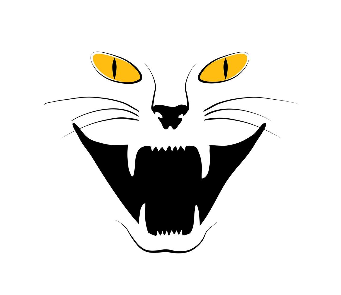 cara de gato, negro, blanco y amarillo, bosquejo, vector, ilustración vector