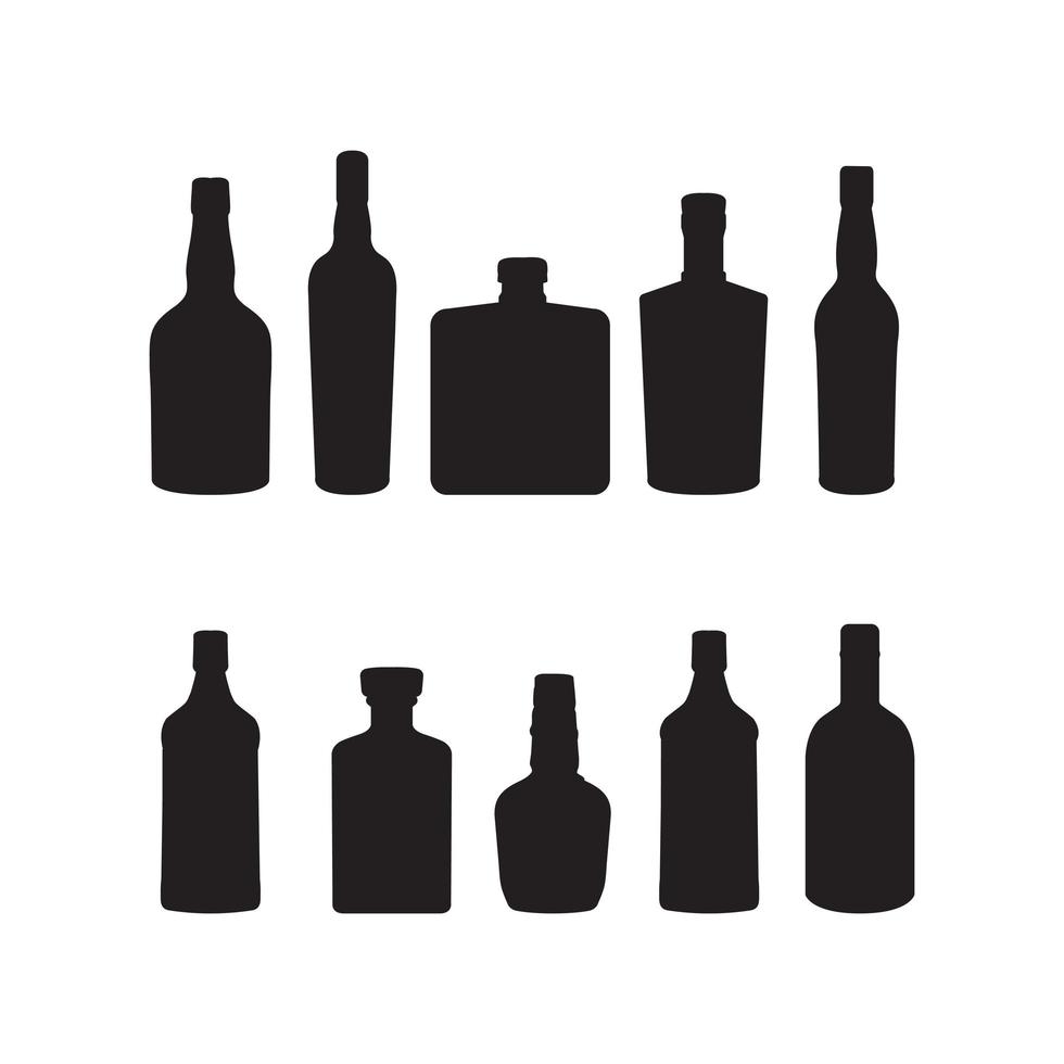 Alcoholic drinks and beverages bottle vector silhoutte illustrations