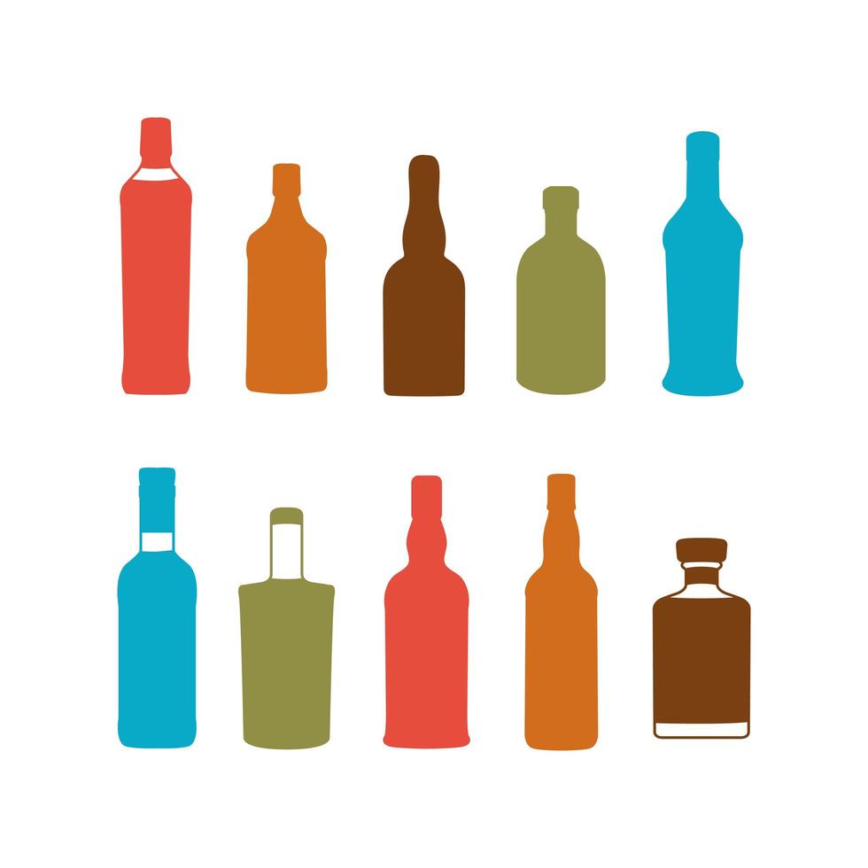 botellas de bebidas coloridas aisladas vector set pack