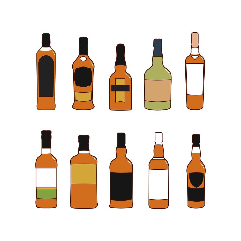 Whiskey wine liqor and other alcoholic beverages isolated vector illustration