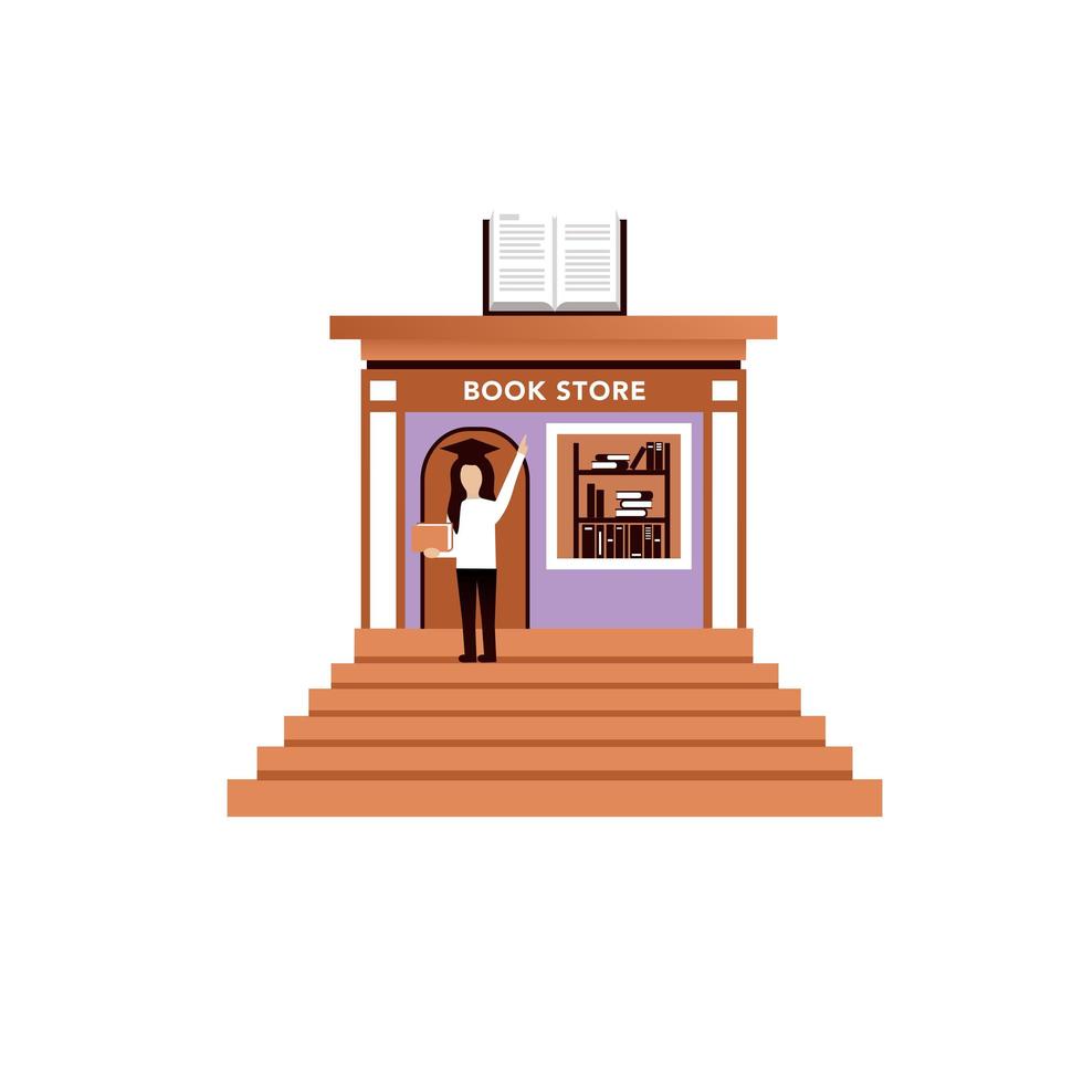 Girl in front of the library illustration vector