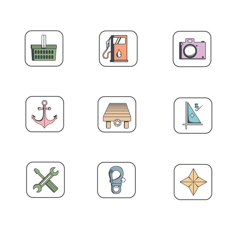 Navigation sailing and map vector icons set