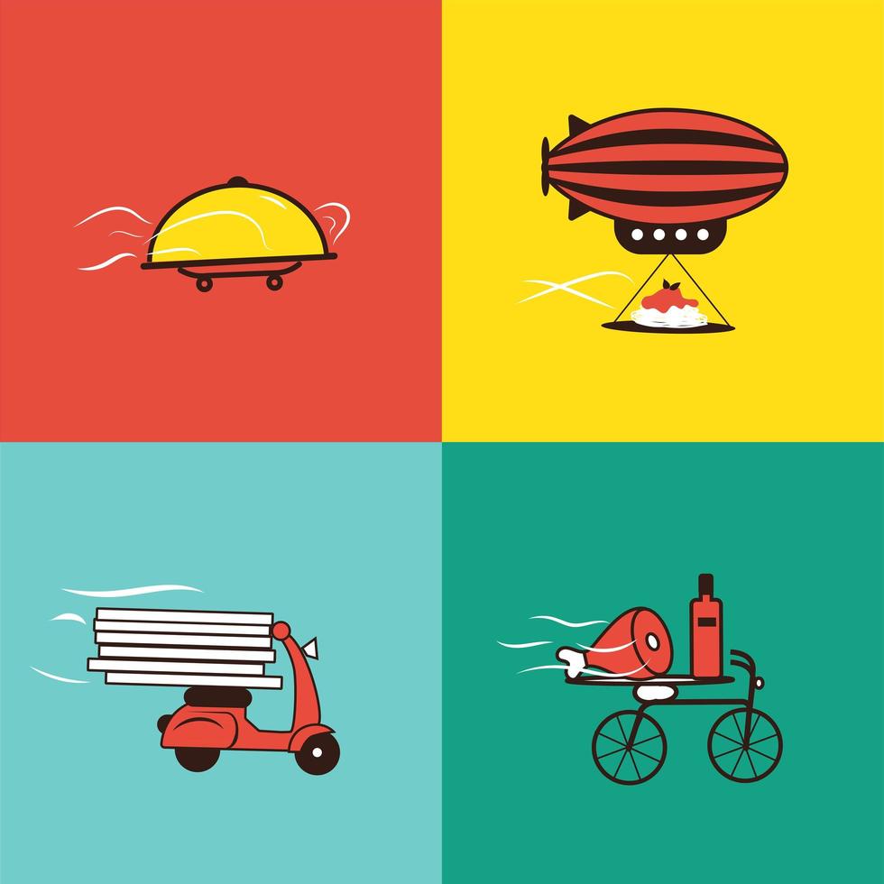 Food delivering vehicles delivering orders vector illustration