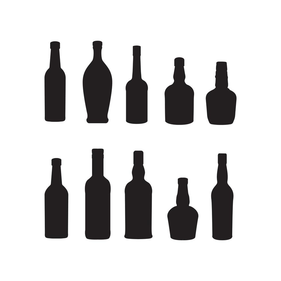 Alcoholic drinks and beverages bottles vector silhoutte illustration