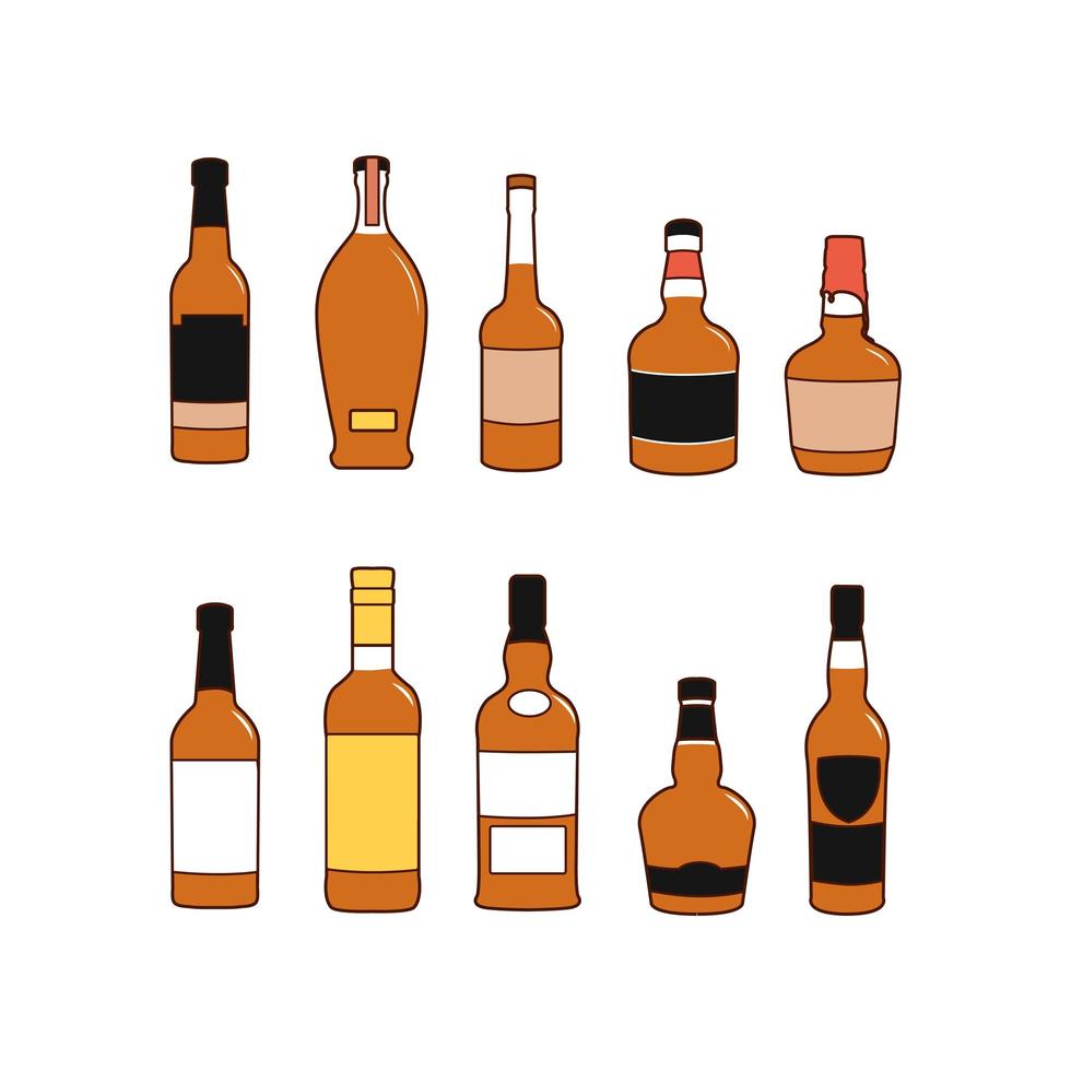 Alcoholic beverages and drink bottle illustrations set vector