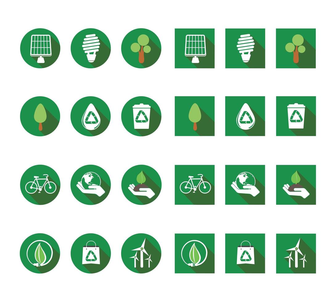 Clean energy solutuions and climate change related vector icon set