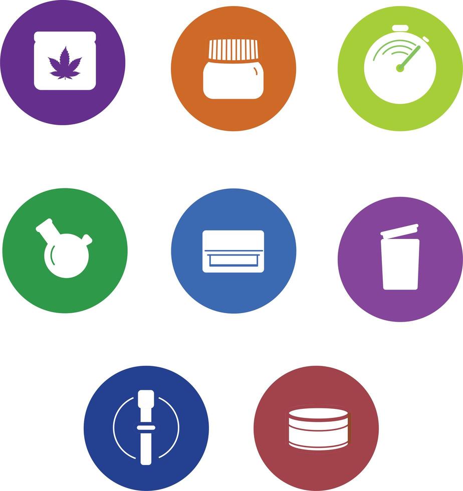 Simple pot or weed shop smoking icons set vector