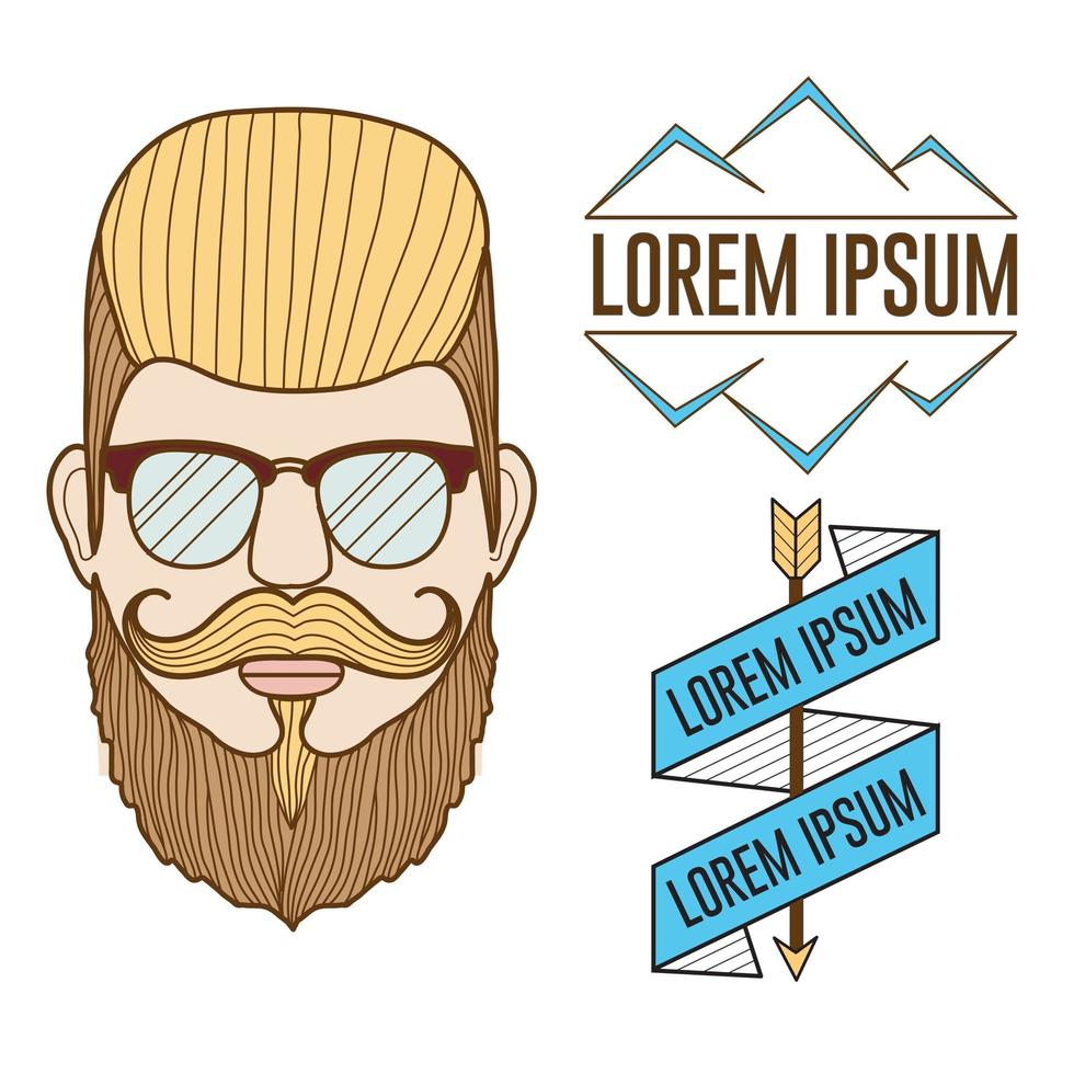 vector, hipster, hombre, insignias, y, perfil, pic, ilustración, conjunto vector