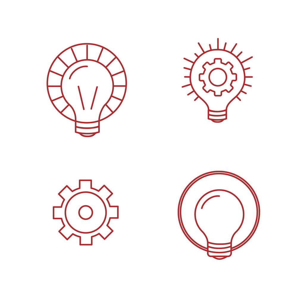 Ideas de innovación lineal, telas e iconos de engranajes, logotipos, ilustración vectorial vector