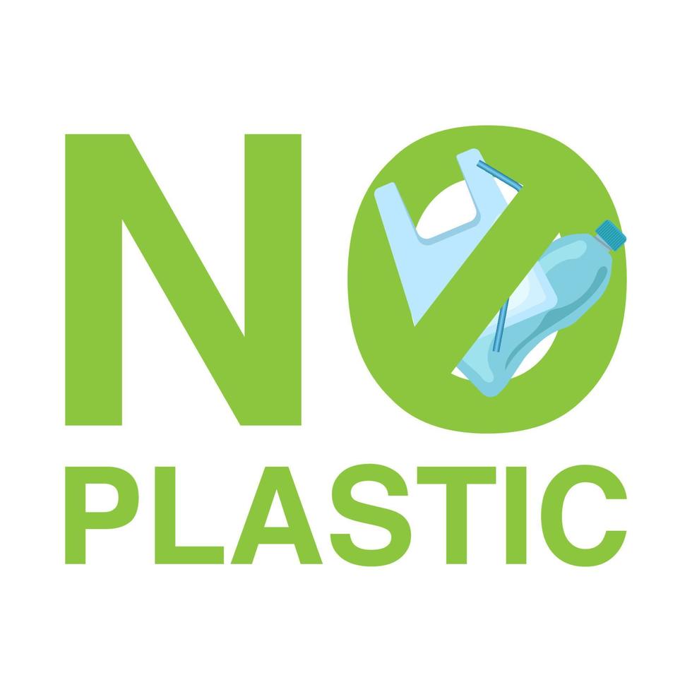 No plastic sign, Pollution problem concept, vector illustration