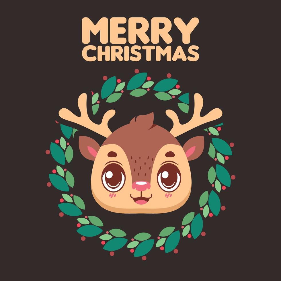 Christmas greeting with a cute smiling reindeer and festive wreath vector