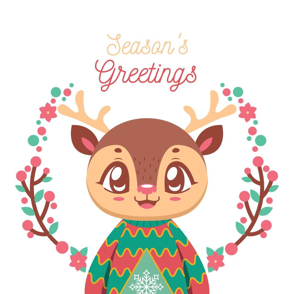 Greeting with a cute little reindeer in an ugly Christmas sweater vector