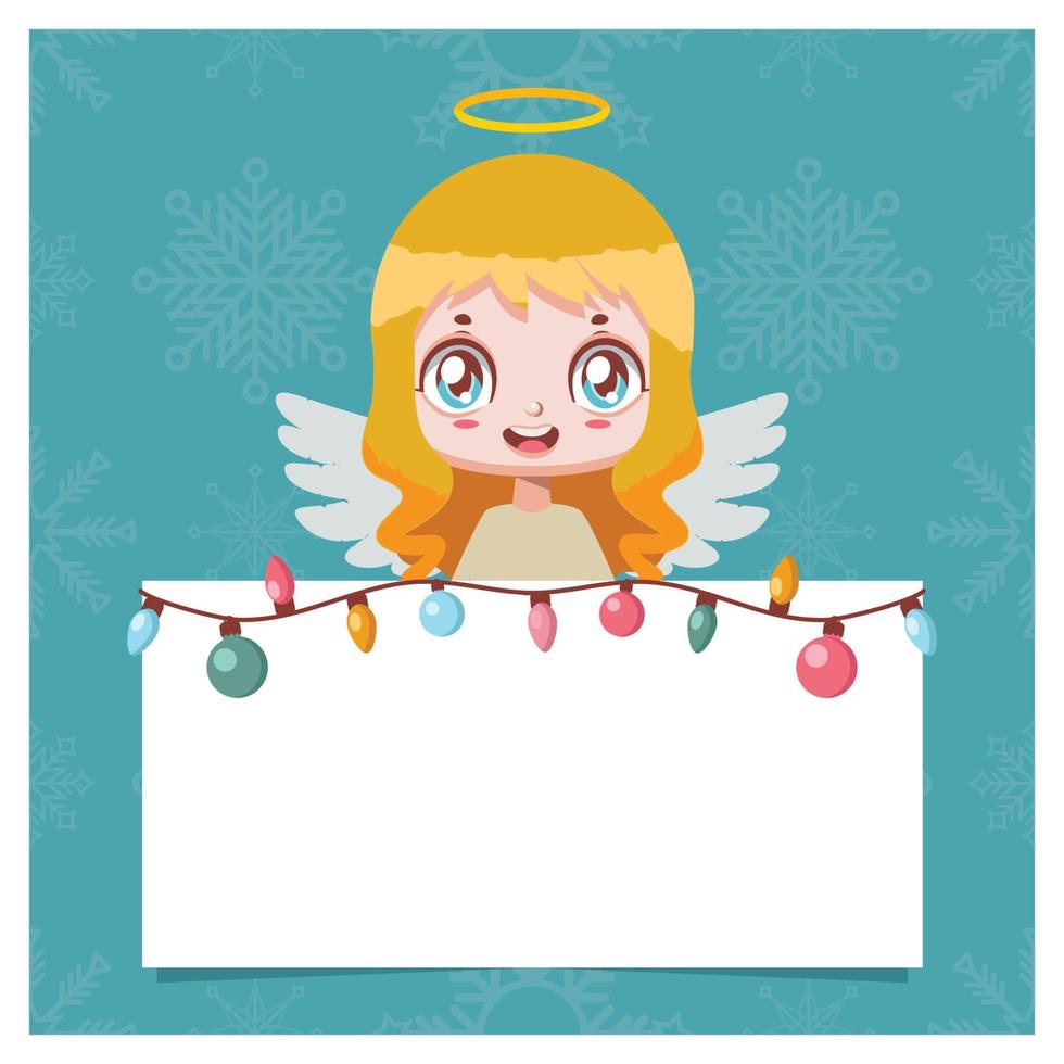 saludo navideño con un lindo ángel alegre y espacio en blanco para texto vector