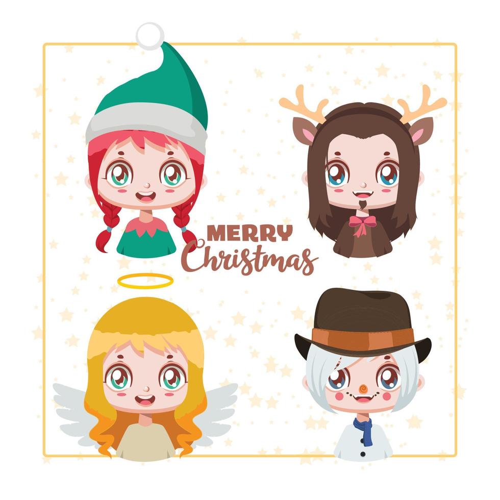 Boys and girls dressed as iconic Chirtmas and winter characters vector