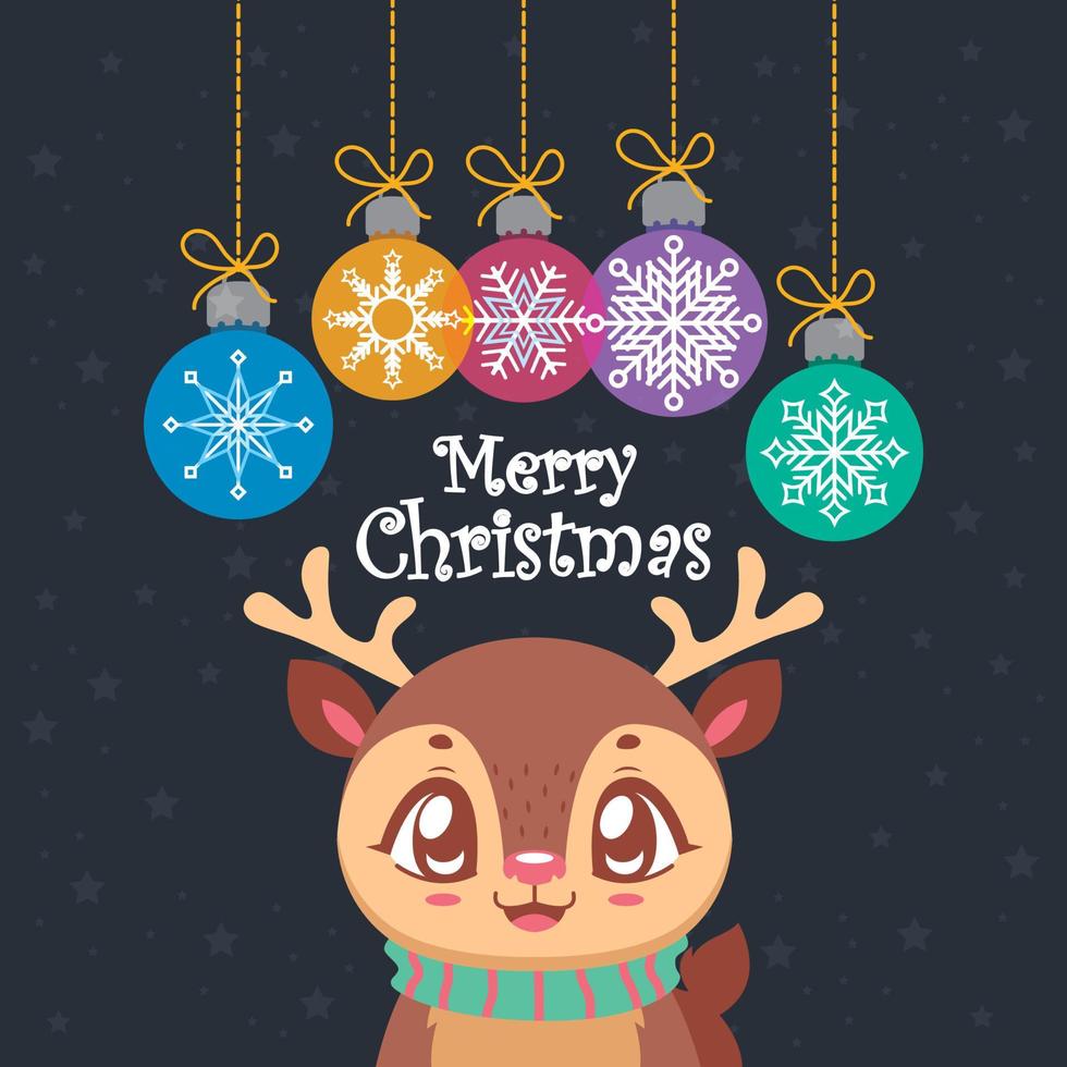 Cute Christmas greeting with a jolly reindeer and colorful baubles vector