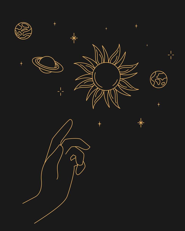 celestial sun hand and planets vector