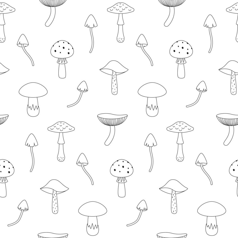 Seamless pattern outline mushrooms vector