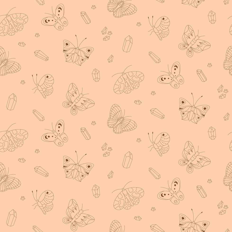 Magic butterflies and crystals seamless pattern vector
