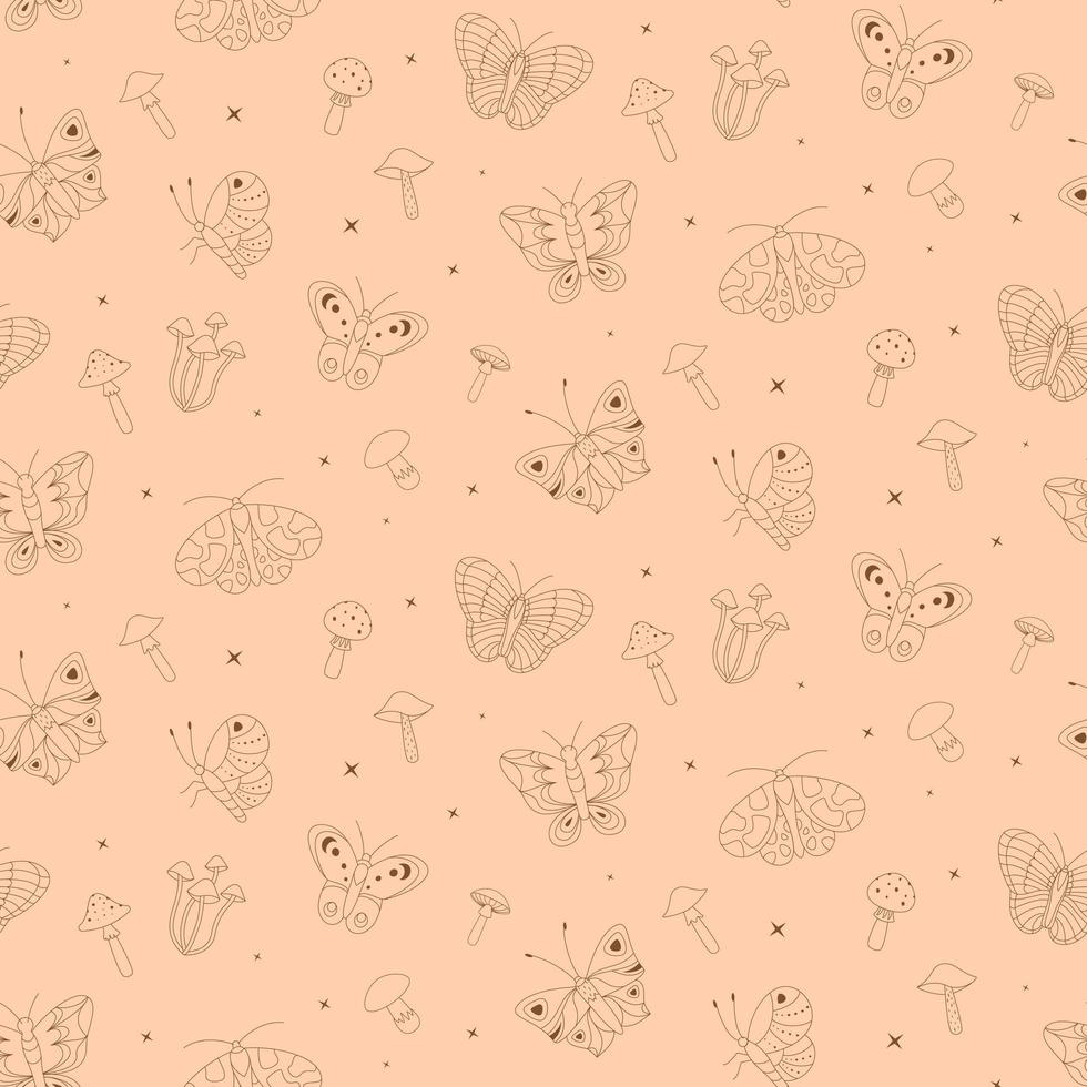 Magic butterflies and mushrooms seamless pattern vector