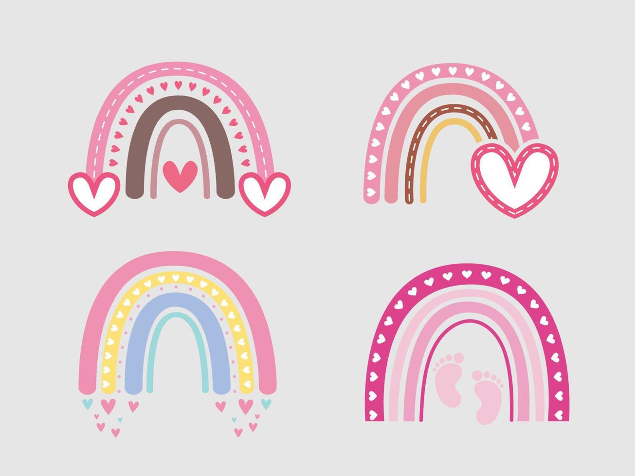 arco iris bohemio con ilustración de corazón. arcoiris de tendencia. arco iris boho para arco iris set vector. vector