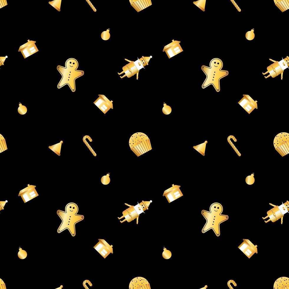 rounded corner Christmas object pattern created in gold gradient, premium gold gradient Christmas repeat pattern. vector