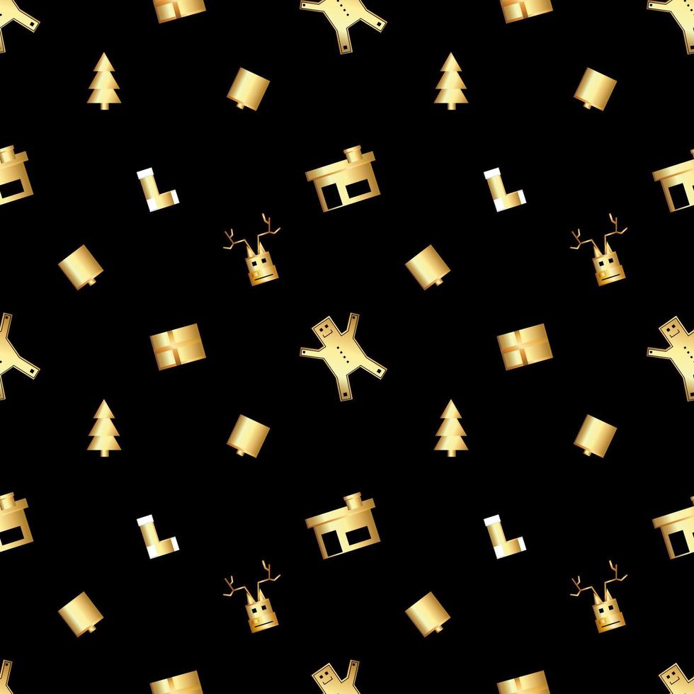 sharp cornered Christmas object pattern created in gold gradient, premium gold gradient Christmas repeat pattern. vector