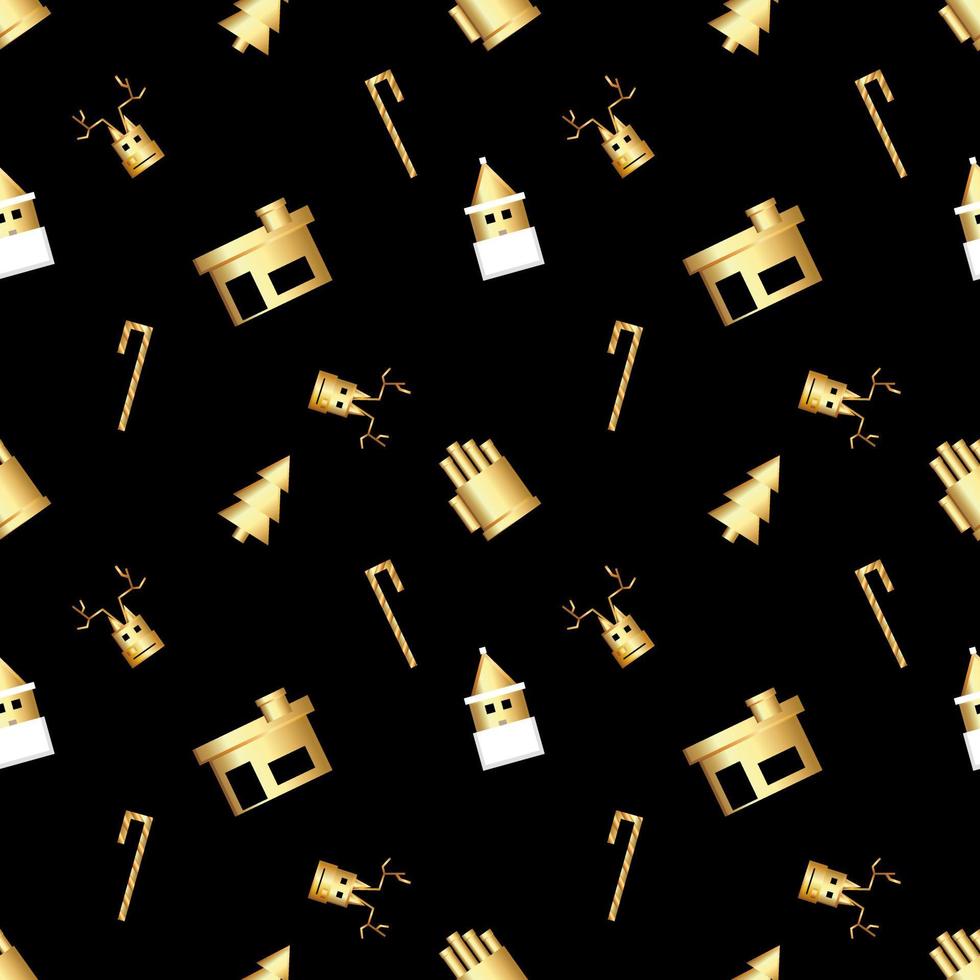 sharp cornered Christmas object pattern created in gold gradient, premium gold gradient Christmas repeat pattern. vector