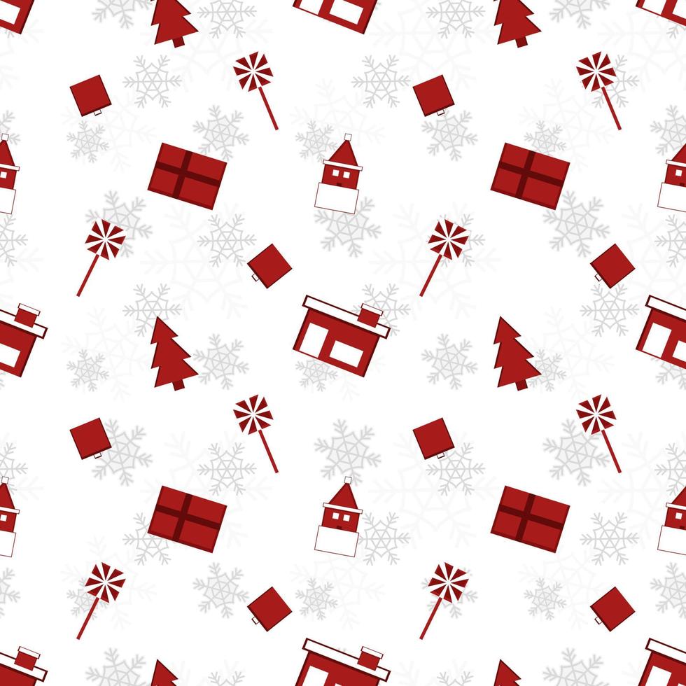 red Christmas object silhouette vector repeat pattern created on white background, sharp edged Christmas object repeat pattern.