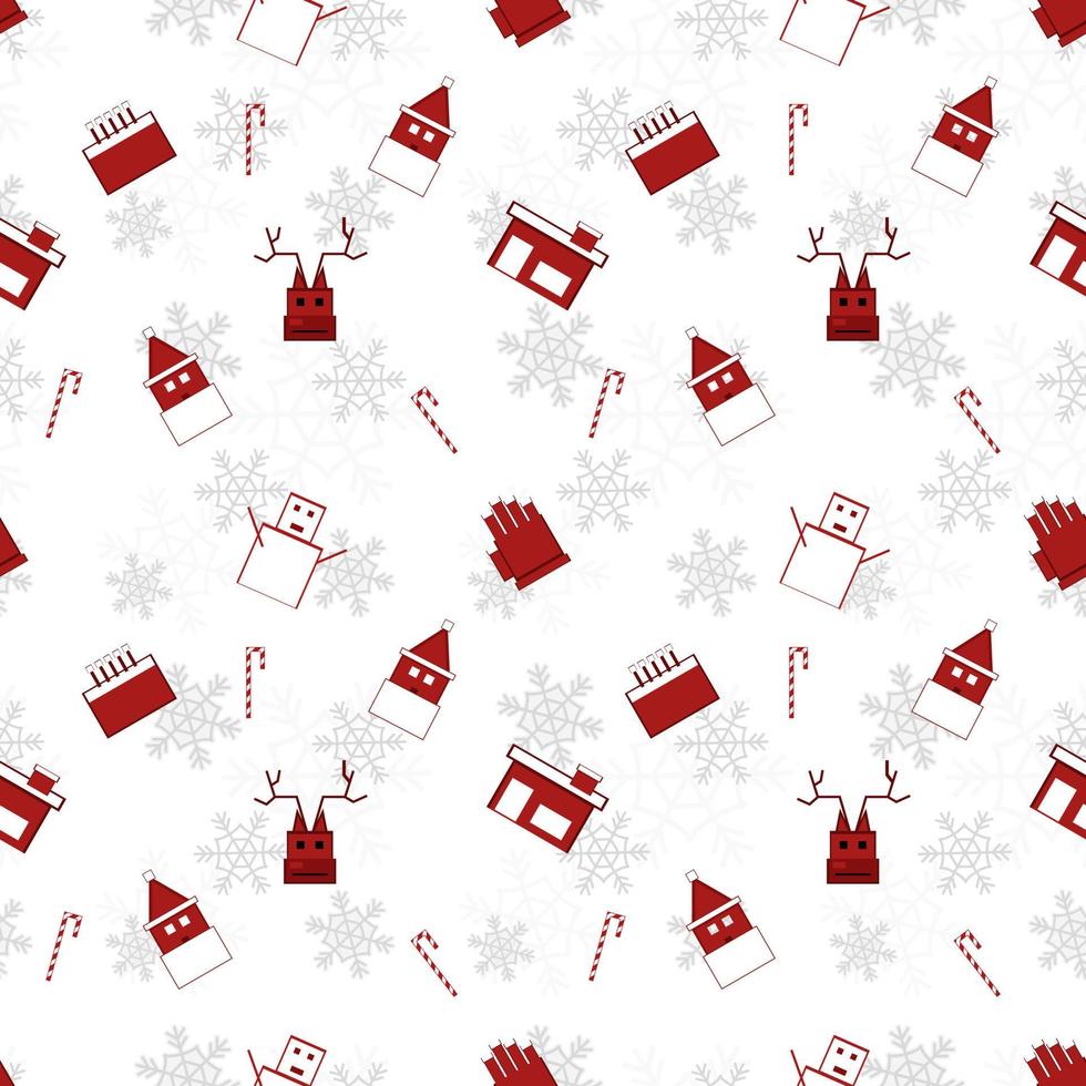 red Christmas object silhouette vector repeat pattern created on white background, sharp edged Christmas object repeat pattern.