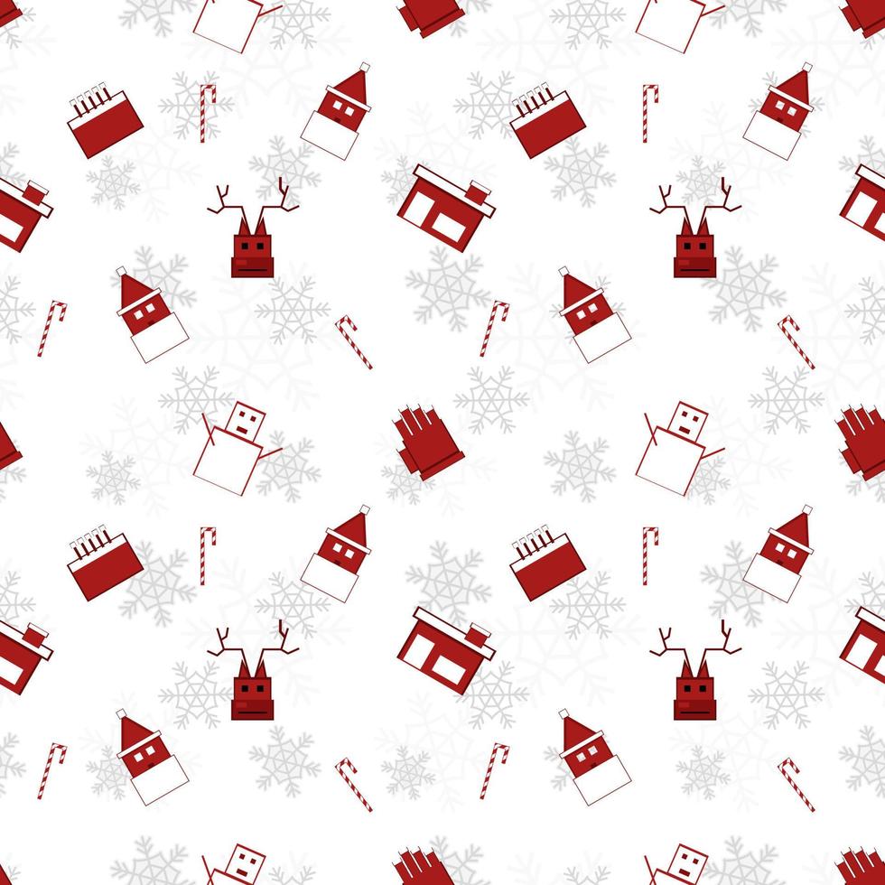 red Christmas object silhouette vector repeat pattern created on white background, sharp edged Christmas object repeat pattern.