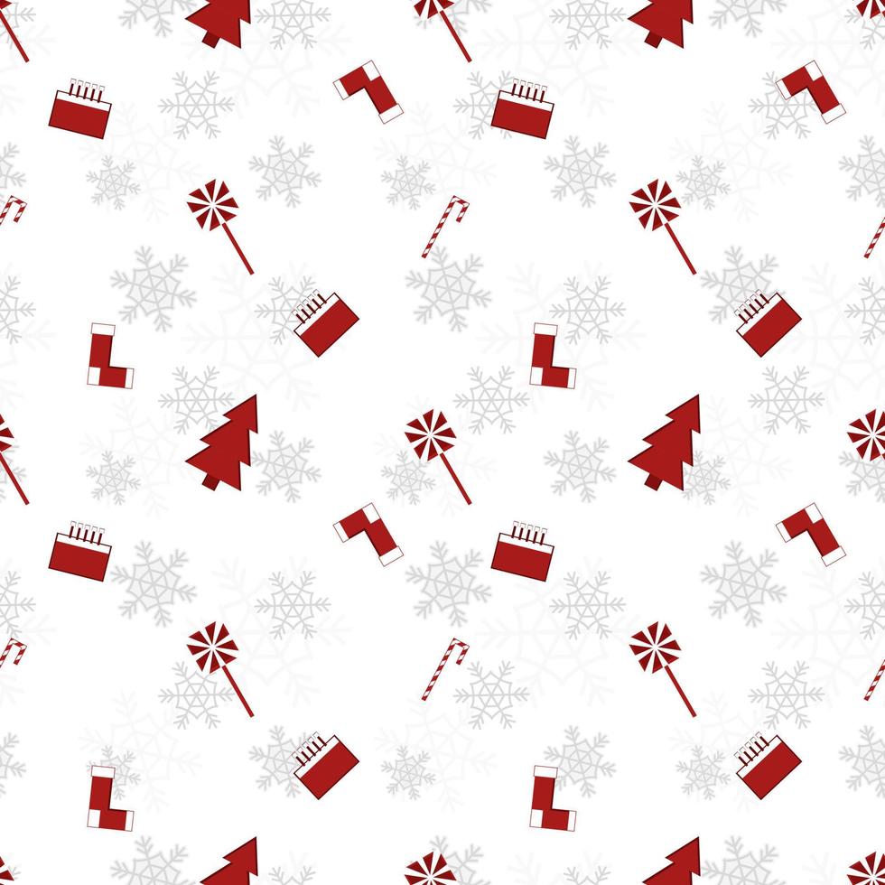 red Christmas object silhouette vector repeat pattern created on white background, sharp edged Christmas object repeat pattern.