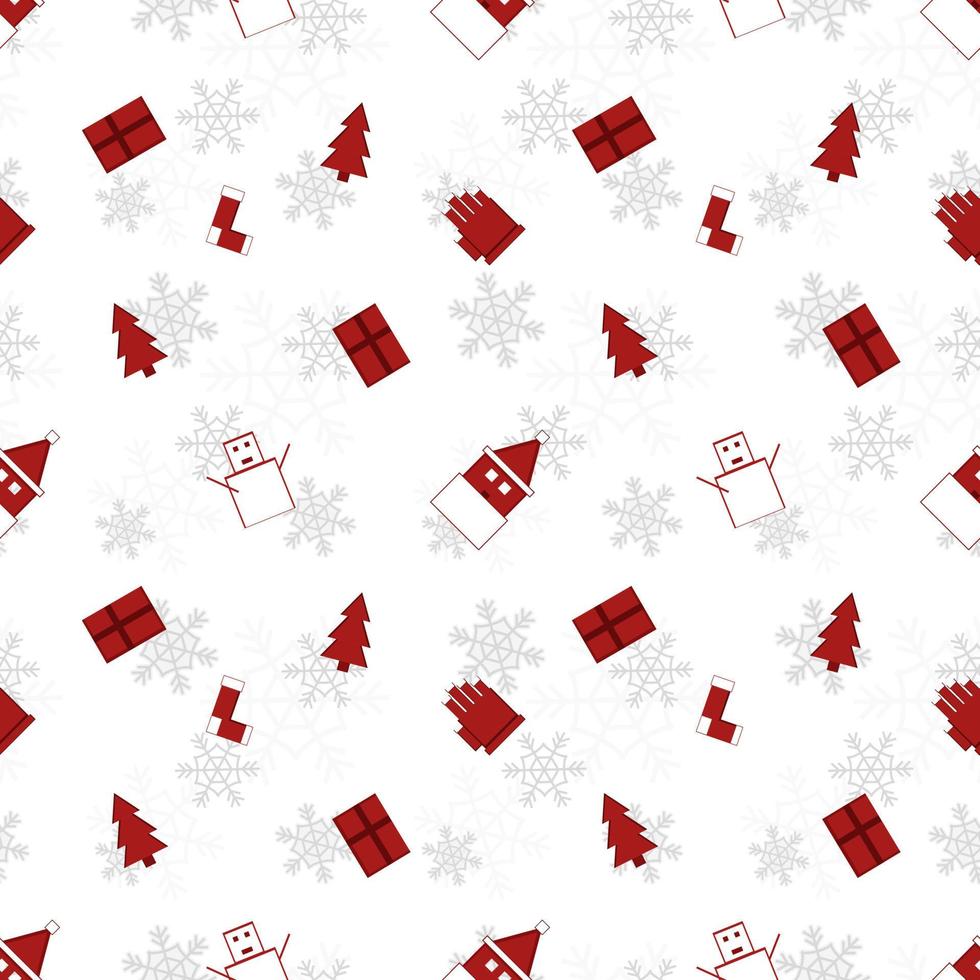 red Christmas object silhouette vector repeat pattern created on white background, sharp edged Christmas object repeat pattern.