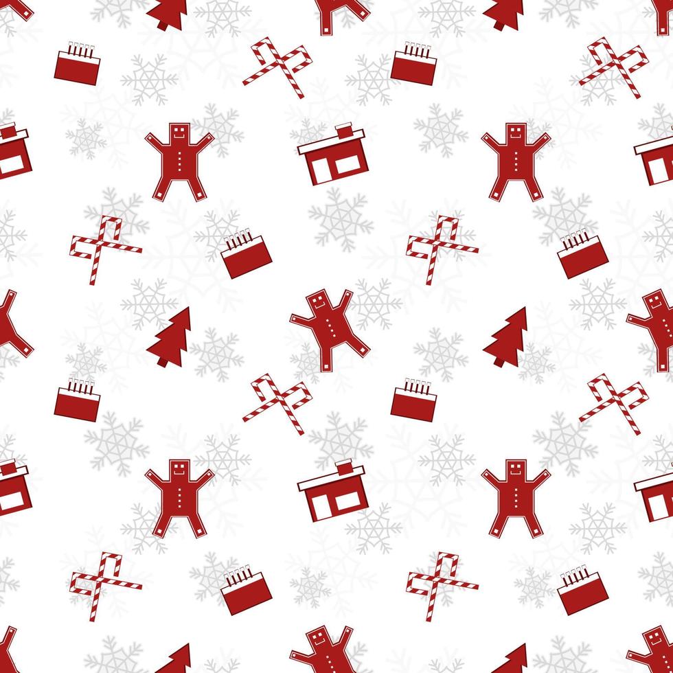 red Christmas object silhouette vector repeat pattern created on white background, sharp edged Christmas object repeat pattern.