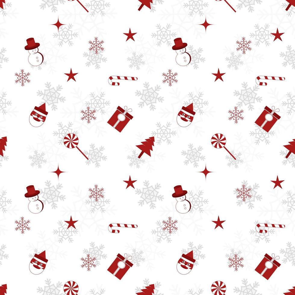 Christmas object silhouette repeat pattern in red color on flat white color background. Christmas object seamless pattern. vector