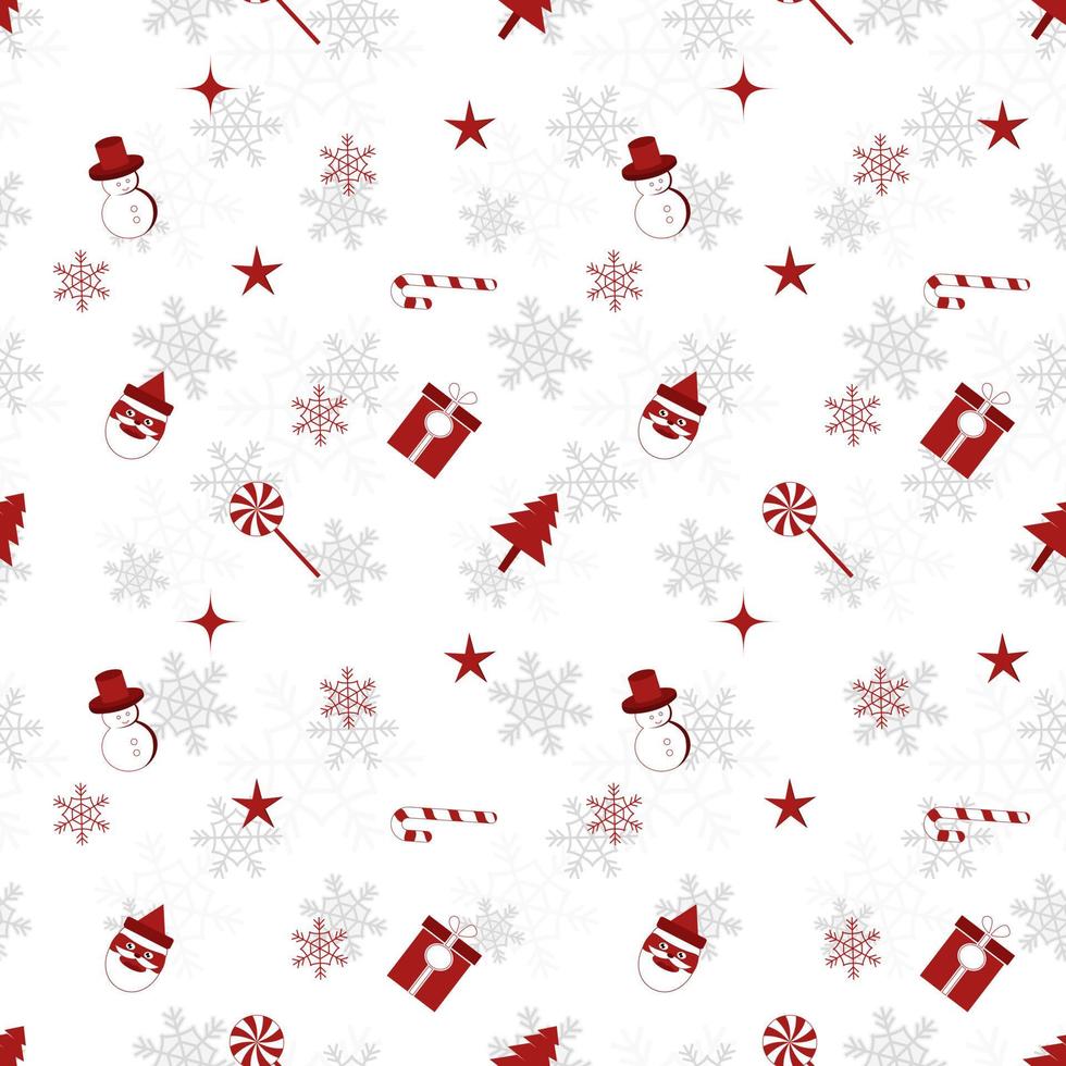 patrón de repetición de silueta de objeto de Navidad en color rojo sobre fondo de color blanco plano. patrón transparente de objeto de Navidad. vector