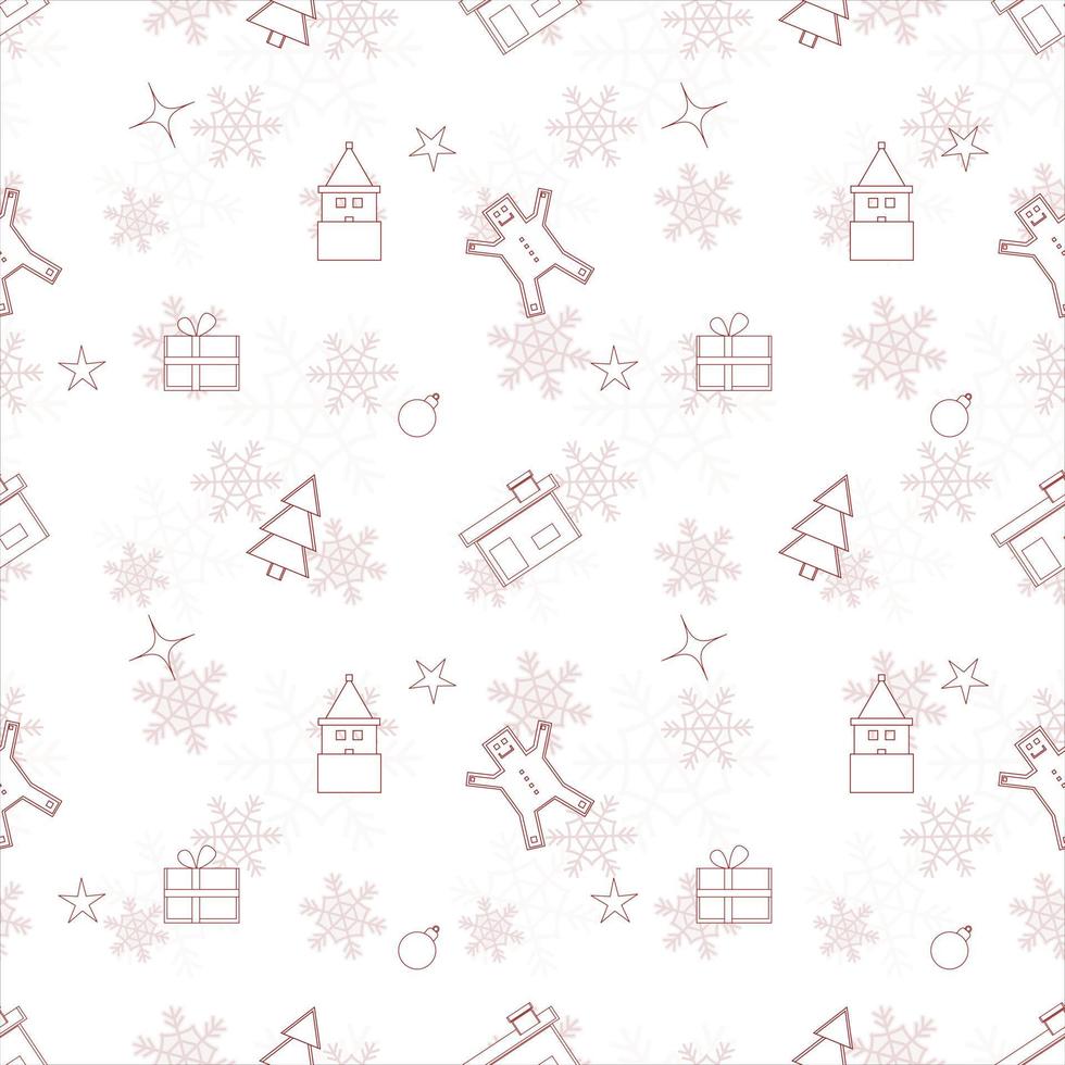 Christmas repeat pattern created with Christmas object outline shapes, Seamless Christmas pattern. vector