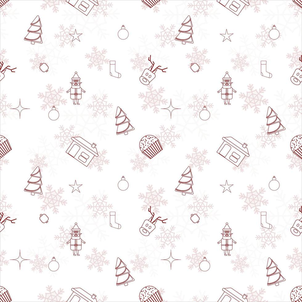 Christmas repeat pattern created with Christmas object outline shapes, Seamless Christmas pattern. vector