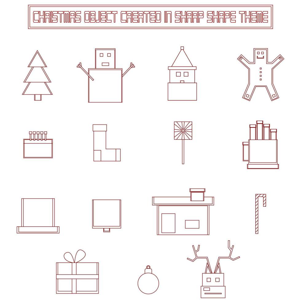 simple outlined sharp square christmas objects vector