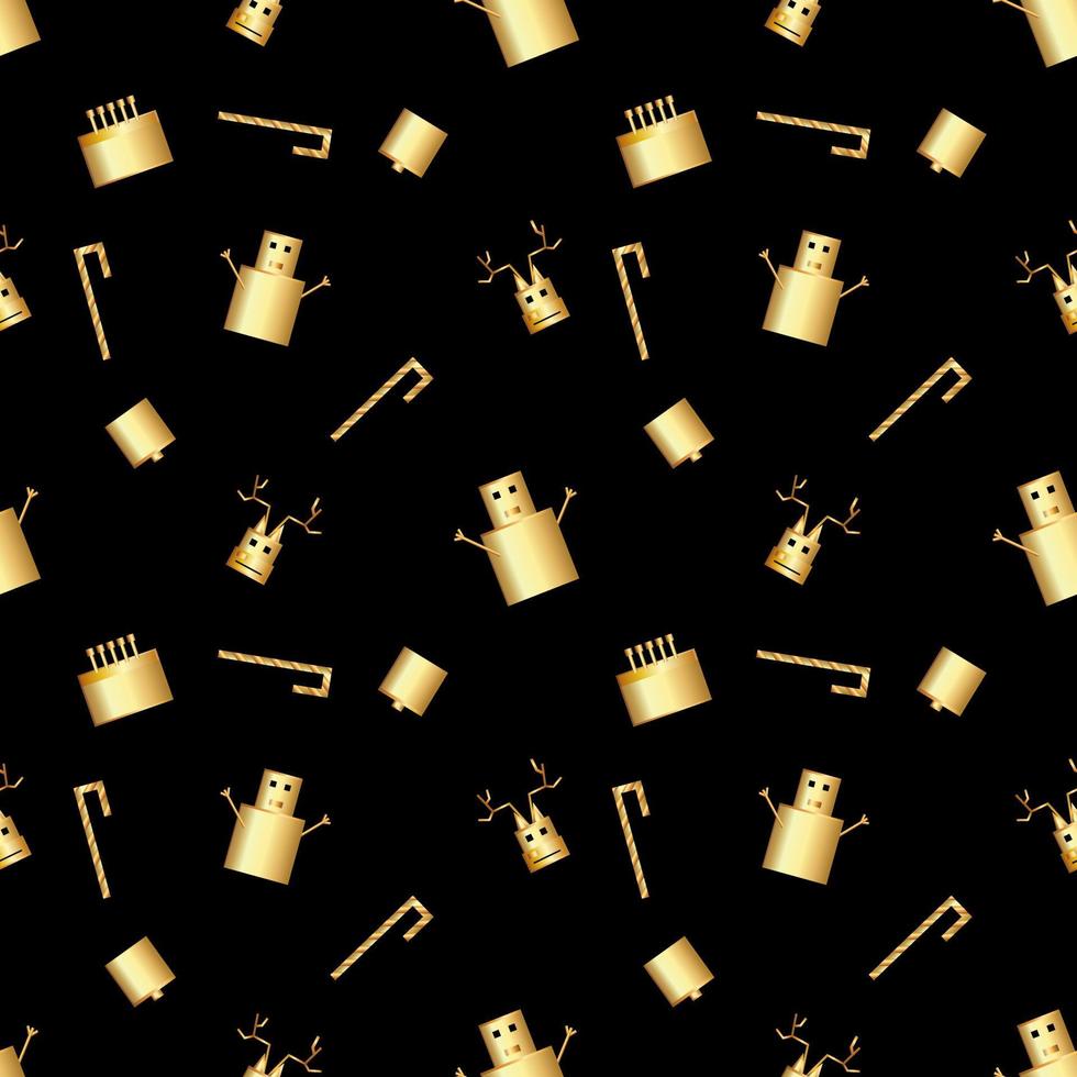 sharp cornered Christmas object pattern created in gold gradient, premium gold gradient Christmas repeat pattern. vector