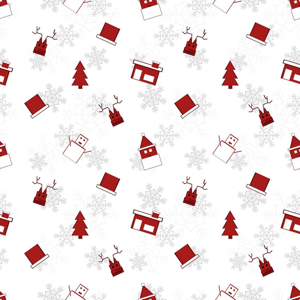 red Christmas object silhouette vector repeat pattern created on white background, sharp edged Christmas object repeat pattern.