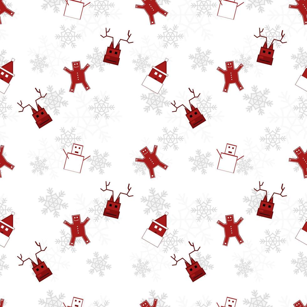 red Christmas object silhouette vector repeat pattern created on white background, sharp edged Christmas object repeat pattern.