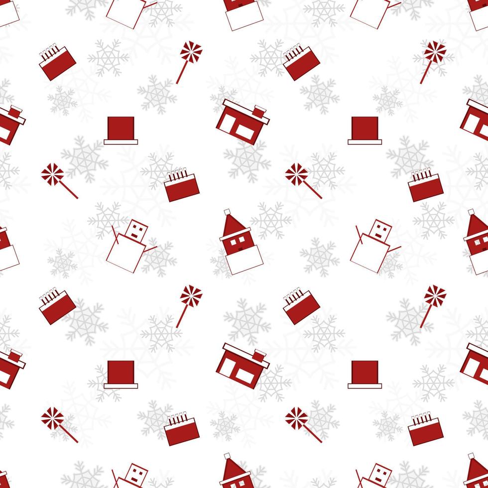 red Christmas object silhouette vector repeat pattern created on white background, sharp edged Christmas object repeat pattern.