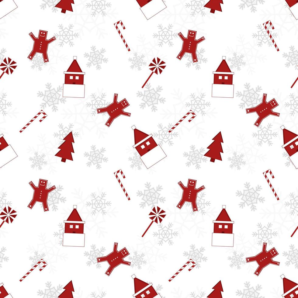 red Christmas object silhouette vector repeat pattern created on white background, sharp edged Christmas object repeat pattern.