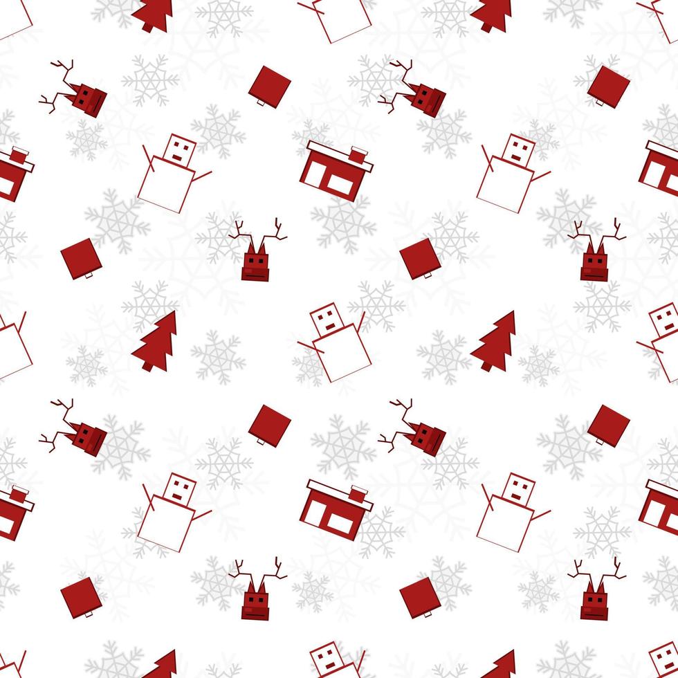 red Christmas object silhouette vector repeat pattern created on white background, sharp edged Christmas object repeat pattern.